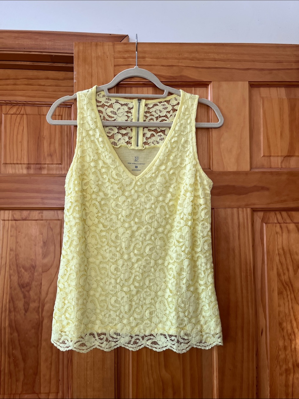 NY&C Yellow Lace V-Neck Tank Top with silver back zipper